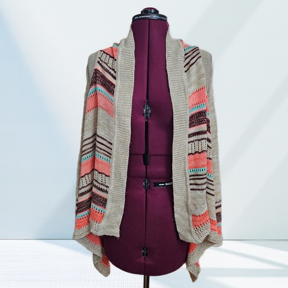 Eyeshadow Sweaters - Eyeshadow Multicolor Striped Women's Poncho Open Front Patterned Cardigan